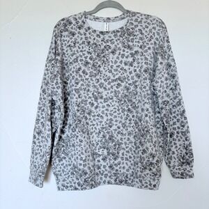 Athleta Studio to Street Splatter Sweatshirt Floral Camo Leopard Print Gray SZ L